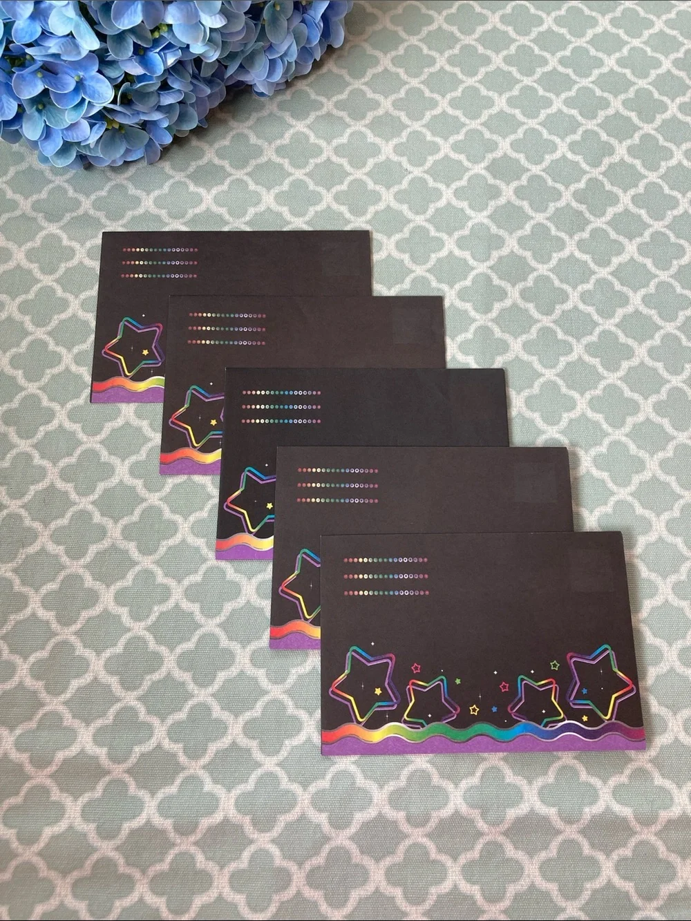 Gel Pen Star Envelopes Vintage Set of 5